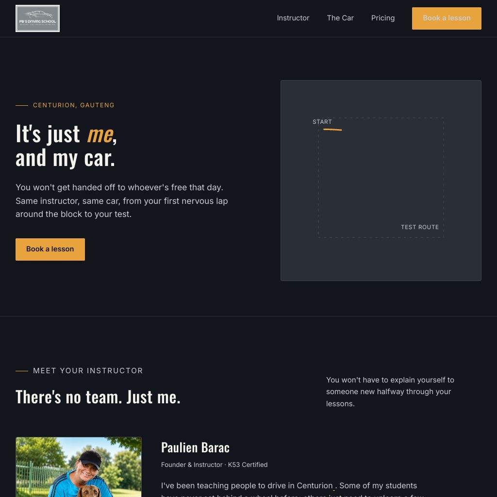 PB's Driving School website preview
